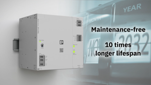 🆕 Maintenance-free solution preventing mains failures
 
The new TRIO capacity module for DC loads combines power supply, UPS, and a maintenance-free energy storage unit with a long service life in one housing. Special supply situations, e.g., during load start-up or overloads,