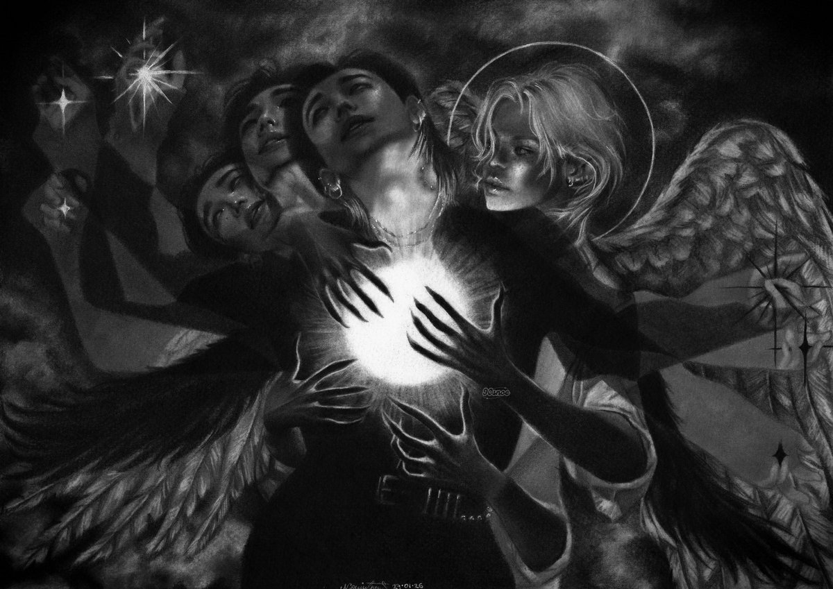 byulielou's tweet photo. — “The Fall[in] Angels: INception”

hyunlix angels from my IN series 🤍🖤 this unINverse keeps expanding...
#straykids #straykidsfanart #hyunlix #oc #hyunjin #felix #graphitepencils https://t.co/9fXuIt4JIf