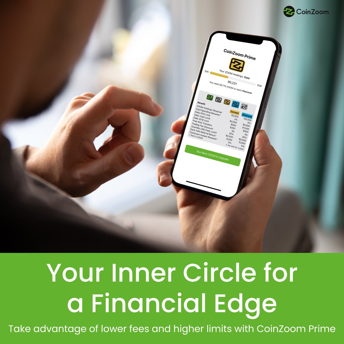 We created CoinZoom Prime as an opportunity to build your crypto position  every day and create a better financial future regardless of your status.  https://t.co/1bbPrvc8Nj