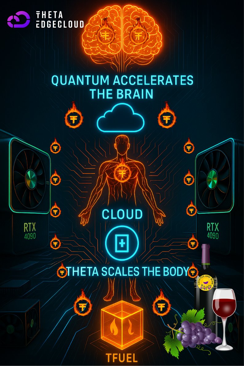 CryptosandWine's tweet photo. THETA will be a myriad of crypto assets. "It will rain many Kurenshees"

THETA moves from Web 3 Infrastructure toward Monetized, Tokenized, Interoperable Hybrid life line.

AI works like the brain. The cloud functions like the nervous system. But Theta behaves like the circulatory system by scaling life through every tissue of the body.

The brain (AI models & quantum compute) generates intelligence.
The nervous system (cloud infrastructure) coordinates signals across the body.
But none of it works without the circulatory system: the vast, distributed network that delivers oxygen and energy everywhere simultaneously.

This is Theta.

Instead of forcing all AI processing into giant datacenters like trying to run your entire body through a single artery, Theta distributes AI workloads across thousands of nodes, just as blood flows through millions of capillaries.

Quantum accelerates the brain.

Cloud sends the instructions.

Theta scales the body.

By using compute where it already exists (the “capillaries” of global infrastructure), Theta bypasses bottlenecks in power, datacenters, and transmission lines just like a healthy circulatory system bypasses any single point of failure.

If a vein or capillary is injured the body reroutes resources. Theta behaves like a living circulatory system:

If one node fails, workloads reroute instantly.

If a region loses power, the network heals around it.

If demand spikes, new capillaries (nodes) open automatically.

AI stays alive because Theta keeps the blood flowing.

The human body scales through distribution.

So does Theta.

Staking and sipping my beautiful chilled Albariño vino