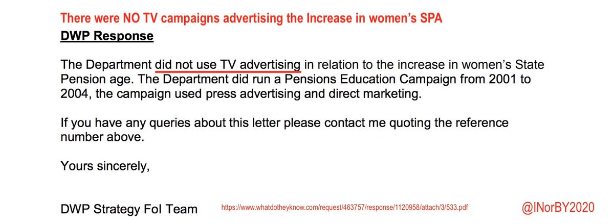 INorBY2020's tweet image. DWP stated they did NOT use TV advertising for #50swomen #waspi @patmcfaddenmp