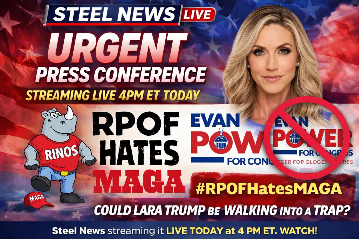 annvandersteel's tweet image. 🚨 LIVE 4PM ET — TODAY 🚨

Florida MAGA is being purged.
The establishment wants silence.
We’re bringing receipts.

Steel News goes LIVE from Bradenton.
Do not miss this.
#RPOFHatesMAGA #SteelNews #MAGA #AmericaFirst