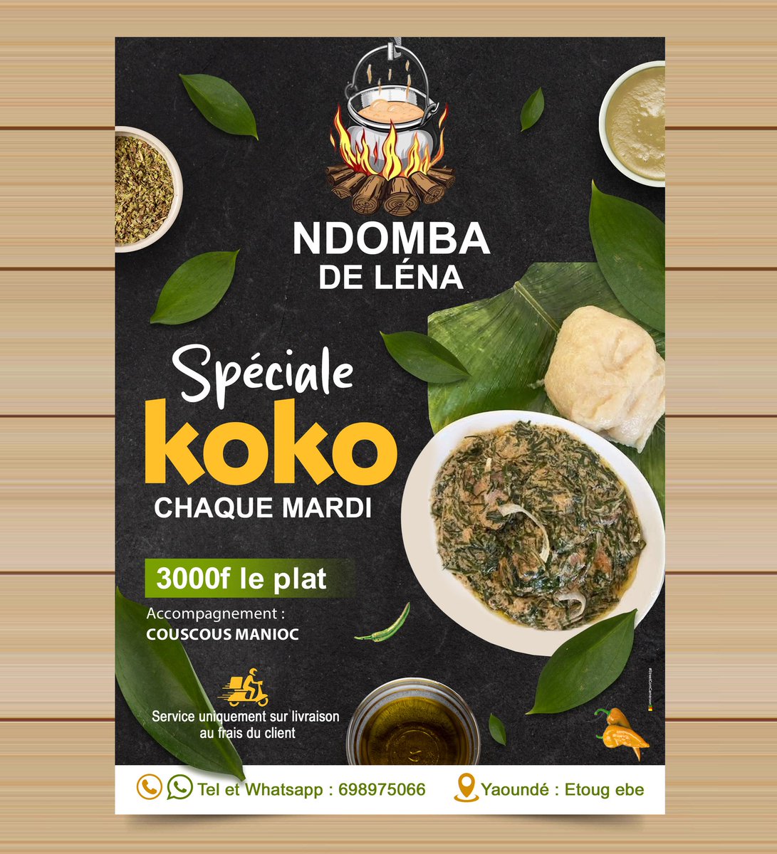 StreetComCamero's tweet photo. Flyer publicitaire réalisé par Street Com Cameroon pour ''Ndomba de Léna''
Peu importe votre domaine d'activité, vous devez communiquer avec les supports de qualité pour atteindre vos objectifs commerciaux. 
Avez vous besoin des flyers professionnels pour votre activité? Devis ib https://t.co/5TIaGmYarD