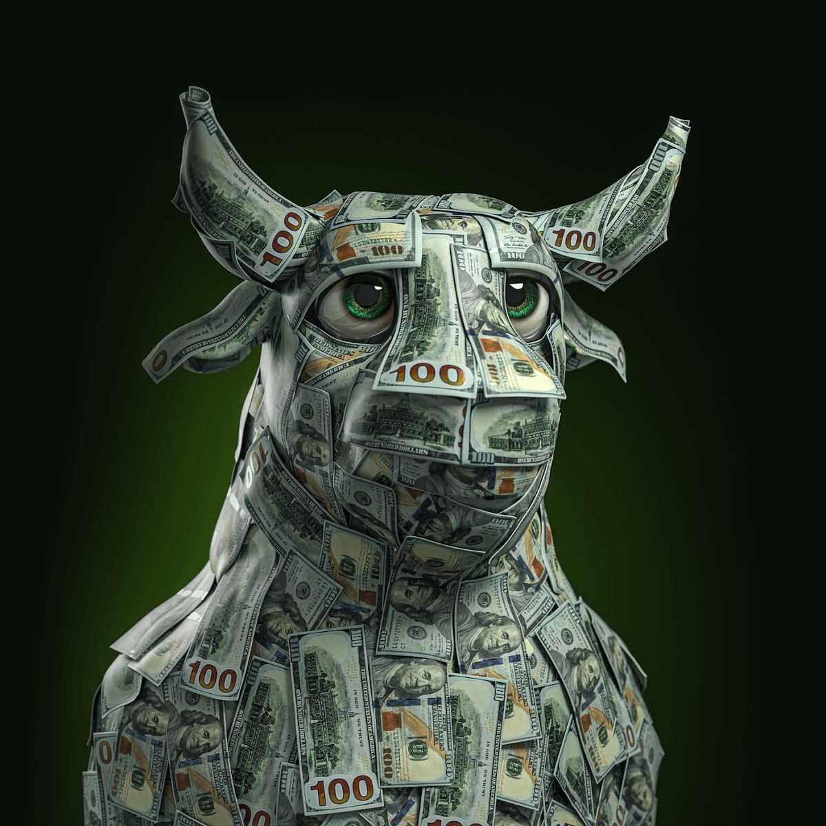 A bull literally made of hundred-dollar bills. If that isn't the most 2021 image I've seen today, I don't know what is. It’s peak "manifesting the pump" energy. 💸