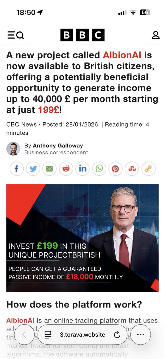 StephenMoll's tweet photo. @MartinSLewis you seem to have become the star of a AI advert campaign, for Albion AI money making scam. Are you aware? How do you even fight something like this: https://t.co/SBaPmGPyum