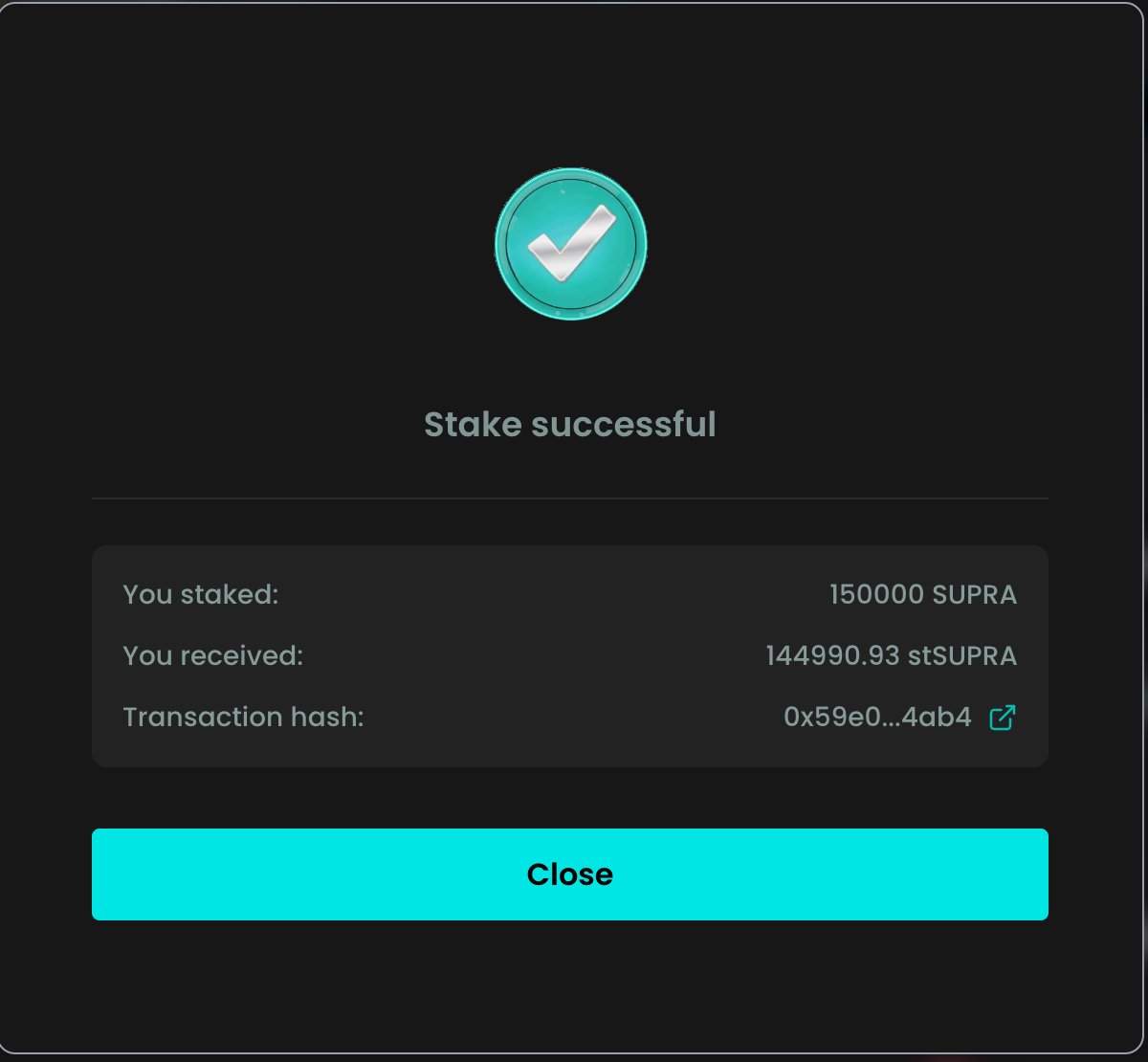 Treasury update ✅

As announced yesterday, 150,000 $SUPRA have been deployed and are now staked on Solido.

• ~8% native yield
• Solido Points enabled
• 250% AIR multiplier active
• Treasury starts working before token launch
Rule-based. Transparent. Long-term.

🧪 $TCP is