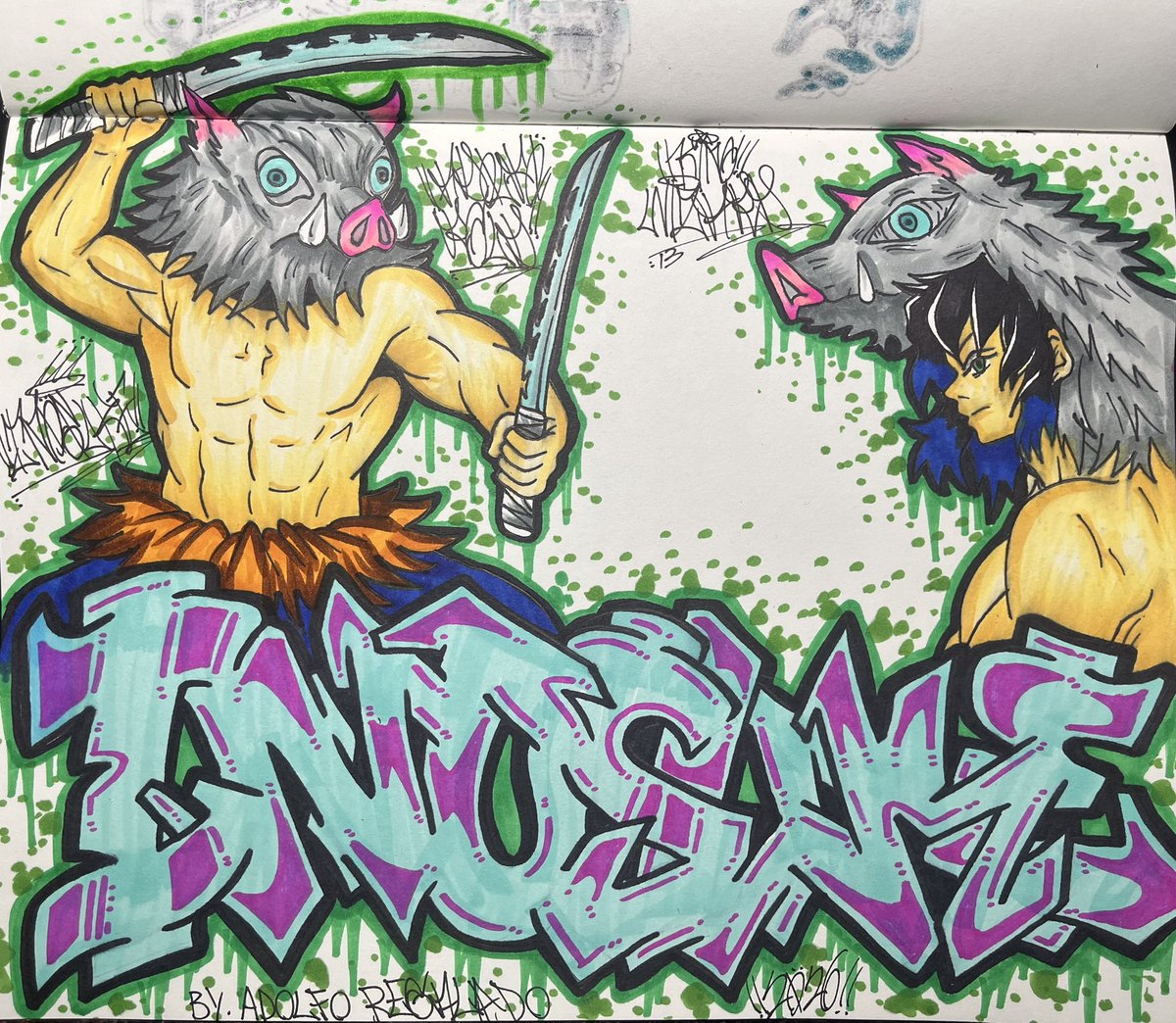 INOSUKE - Graffiti Style Drawing (By. King Wizard) youtu.be/Makh6wQrRbk?si… via <a href="/YouTube/">YouTube</a> 💯✍🏼🔥(Check It Out On My Channel) Like, Comment, Share And Subscribe #KingWizard #adolforgld13 #graffiti #graffitiart #inosuke #demonslayer