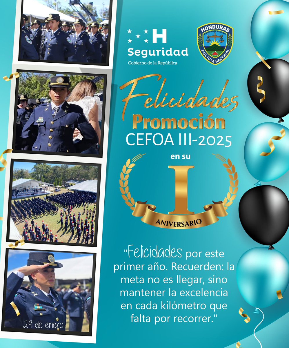 🎉 Celebramos el 1er aniversario de la Promoción III CEFOA-2025.
👏 Especial reconocimiento a los Oficiales Auxiliares de la Dirección Policial de Telemática por su compromiso y profesionalismo. 🚔📡

#CEFOA2025 #OrgulloPolicial