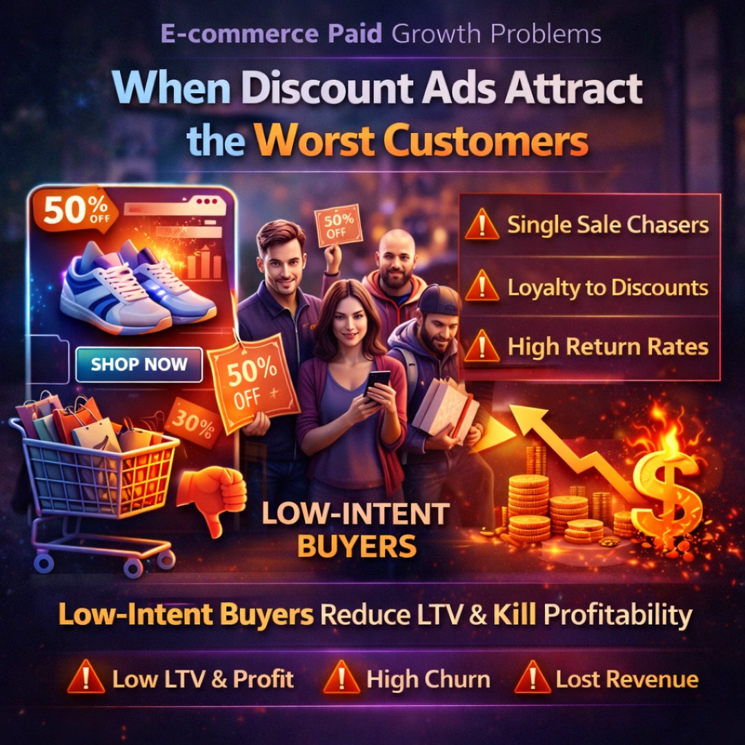 Discount ads don’t fail instantly.

They attract buyers who churn fast
and train ad platforms to find more of them.
ROAS survives.
Profit doesn’t. ⚖️

🔗 rakiburzaman.com

#EcommerceAds #PaidMedia #ROAS #CustomerQuality #AdStrategy