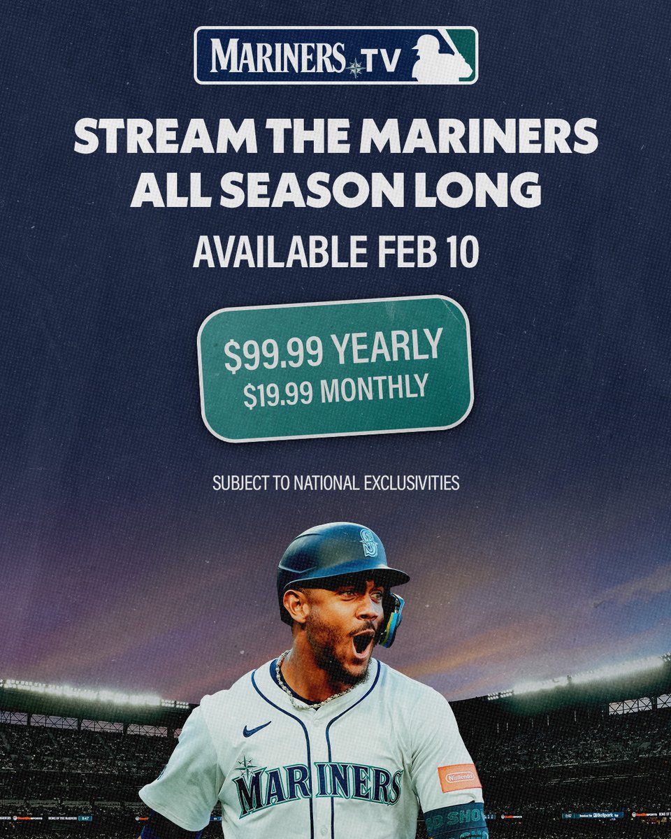 Your new home for Mariners Baseball 📺

🔹 Stream in-market with no local blackouts—signups open Feb 10.
🔹 Mariners TV will also be available via similar cable, satellite &amp; internet TV providers as 2025

🔗 Mariners.TV