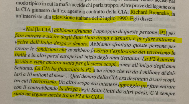 Erinni15's tweet image. Noi [la CIA] abbiamo sfruttato l’appoggio di queste persone [P2] per
fare entrare e uscire dagli Stati Uniti droga e denaro.. Abbiamo sfruttato queste persone per
creare le condizioni che avrebbero favorito l’esplosione del #terrorismo
#p2 #cia #droga #misteriItaliani