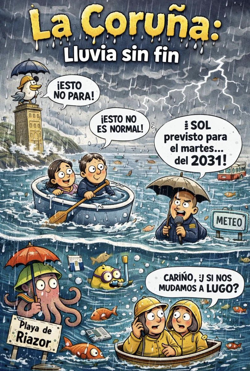 Ó mellor, se o que fixo isto vivise en A Coruña non lle chamaría tanto a atención que chovera máis de 40 días e 40 noites, en La Coruña en cambio o que se agarda é un clima tropical…🤷🏻‍♂️🤷🏻‍♂️
#XenteDesnortada
