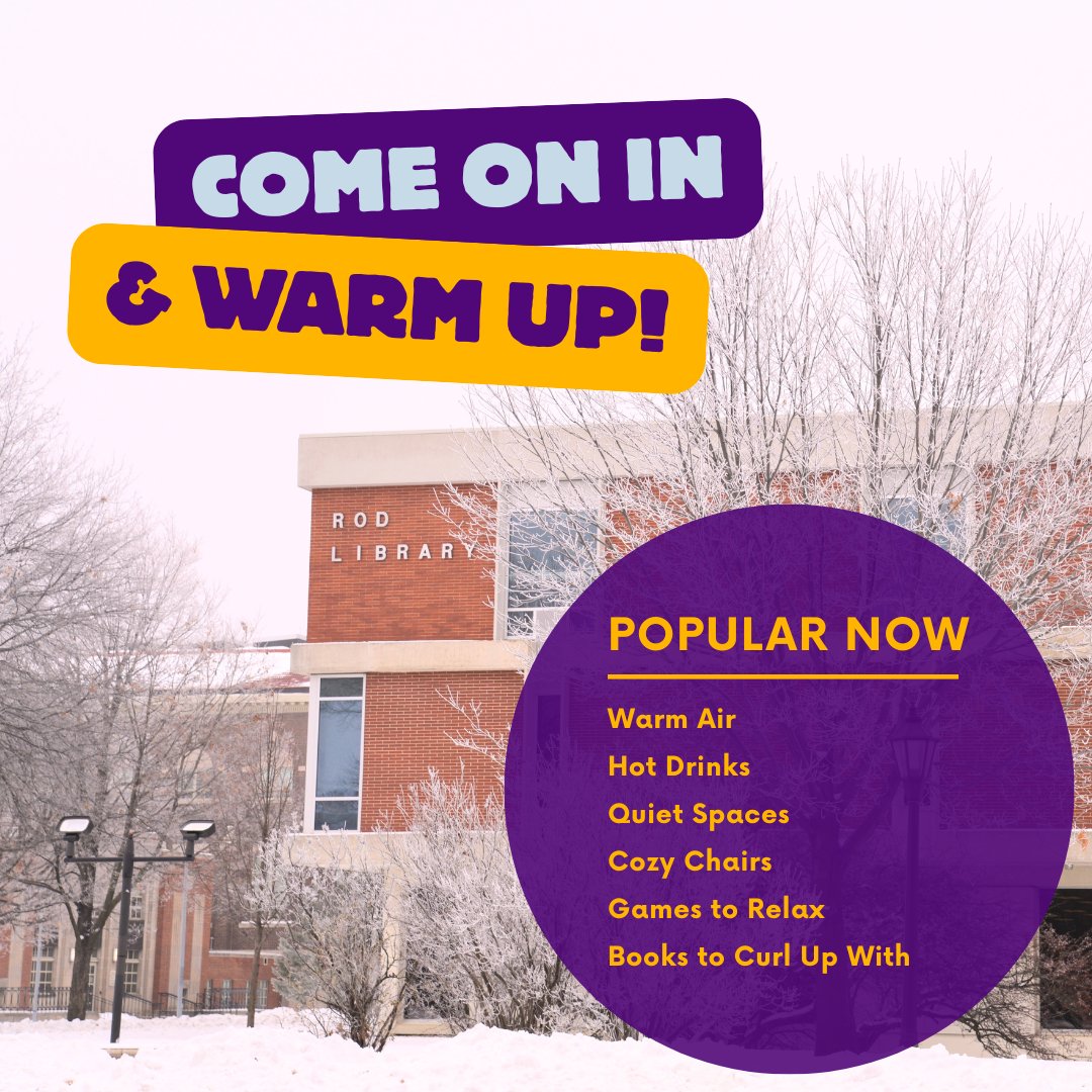 When it’s freezing outside, Rod Library is the move! ❄️
Come warm up and take advantage of everything we have to offer!✨