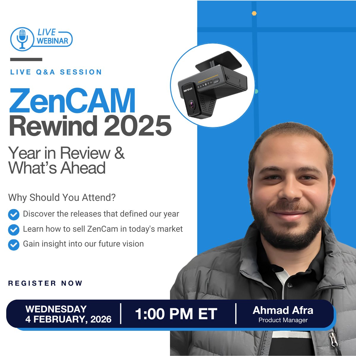 Stay ahead of the curve. Join us for ZenCAM Rewind 2025, a live Q&amp;A for fleet professionals to explore:
• Key milestones
• Sales strategies
• Future vision
 Feb 4, 2026, 1:00 PM ET 
🔗 Register here: [zurl.co/BBzcb]

#Zenduit #ZenCAM #PredictiveSafety #Webinar