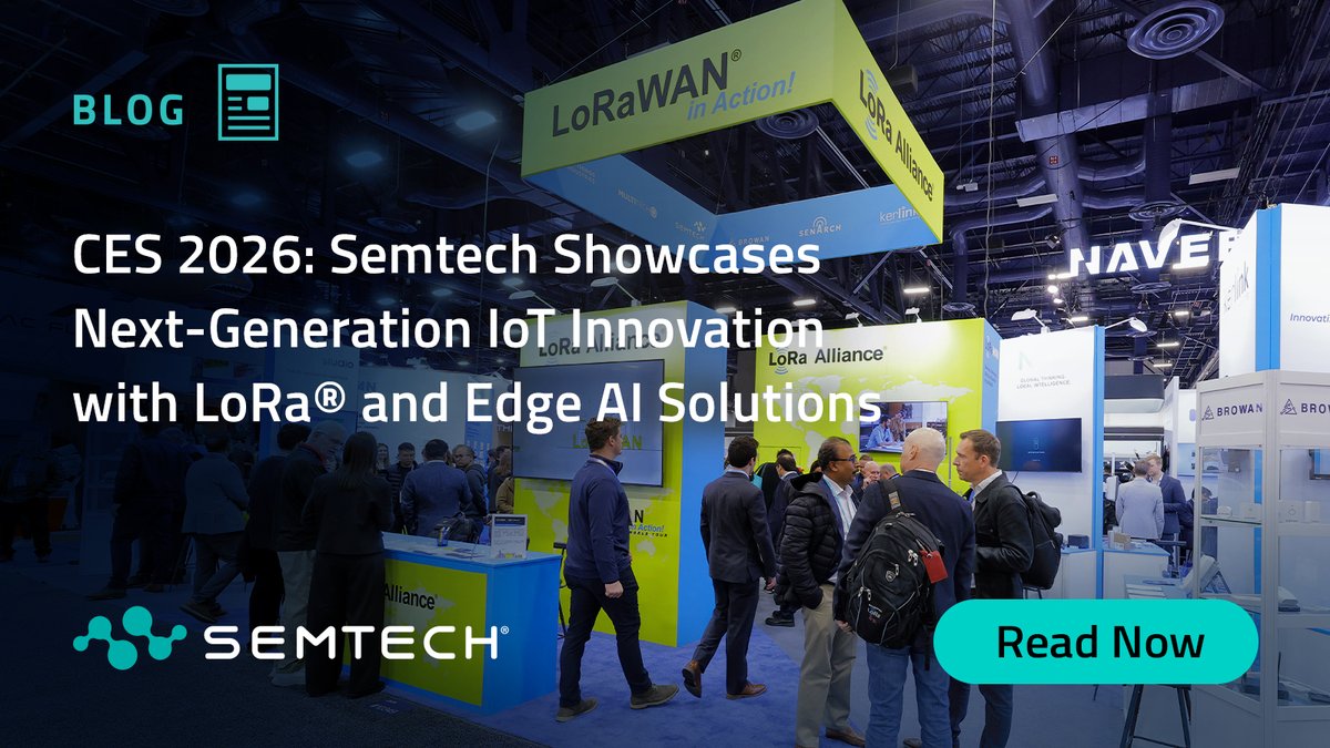 SemtechCorp's tweet image. #CES 2026 was one for the books!
Highlights including:
- 2.6 Mbps video streaming over #LoRa
- Multi-protocol: #LoRaWAN, Amazon Sidewalk, Wi-SUN
- Edge AI demos with ecosystem partners
- 125M LoRaWAN devices deployed globally
Read our blog now: hubs.la/Q040NRcy0