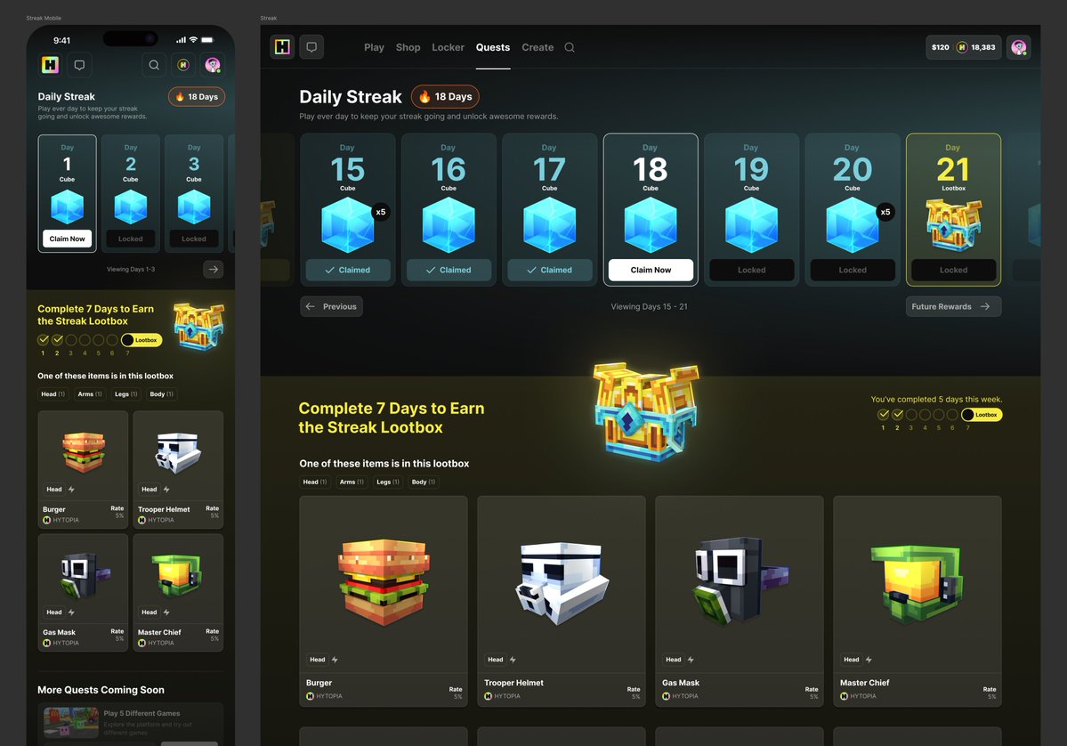 I love my job.

I get to design a gaming platform that hopefully one day gets played by millions of gamers.

Quick concept for daily streaks.