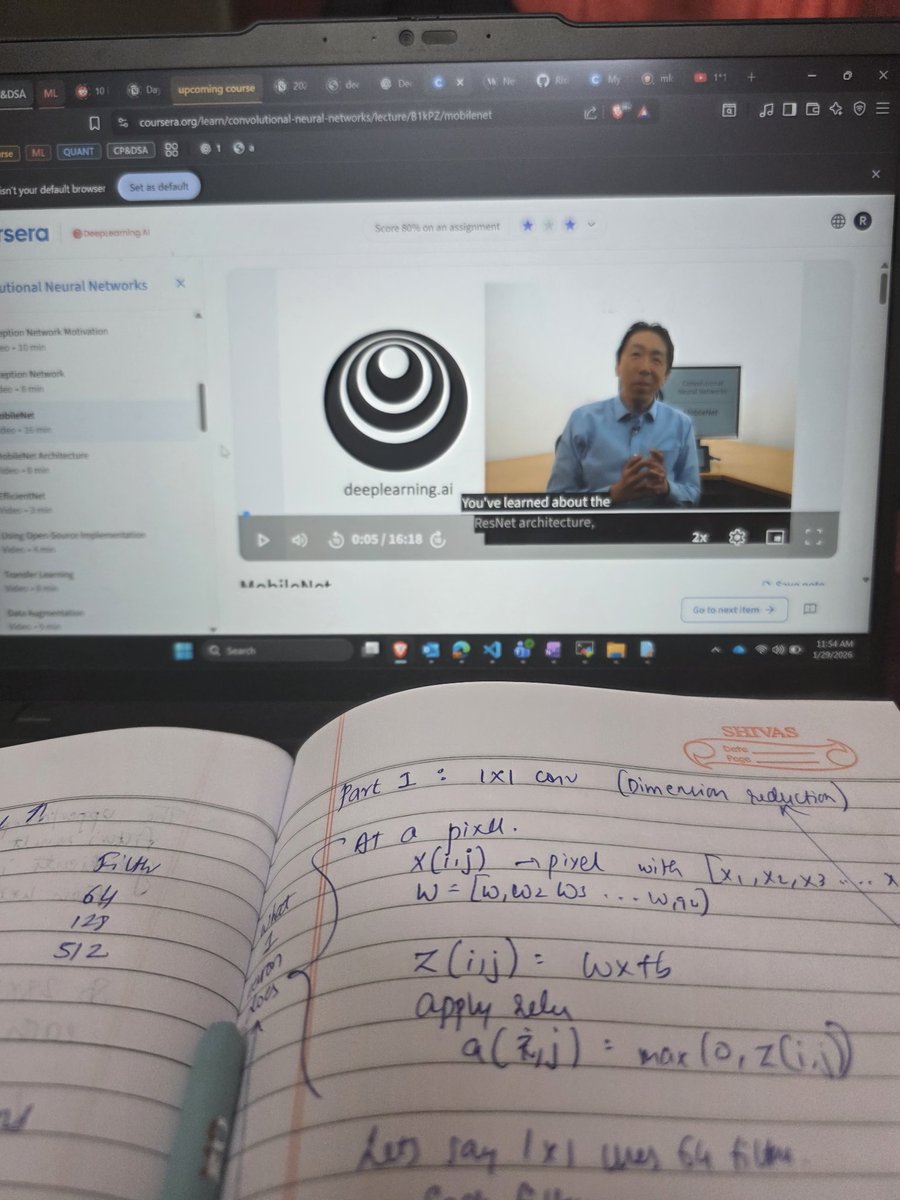 rishiiiiiiii06's tweet photo. Day 57
-Inception networks
-How is number of filters decided
-MobileNet
-Transfer learning 
-Freezing layers in transfer learning
#MachineLearning 
#DeepLearning 
#BuildInPublic https://t.co/UHr6Ah9iQp
