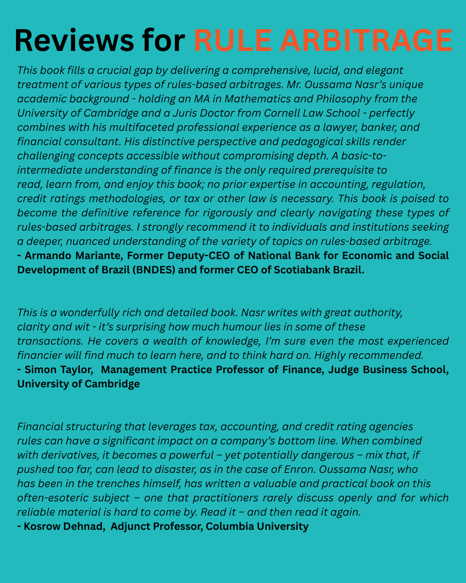 I am delighted to announce that my long-overdue book on financial ‘shenanigans’, Rule Arbitrage – Evading Regulatory, Tax, Accounting, Covenant and Credit Rating Rules, finally saw the light of day on January 12th and is now available for sale in electronic and physical formats