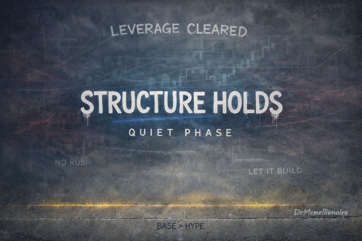 DrMemellionaire's tweet photo. Leverage cleared, now the structure is pure,
No rush, no drama, just levels to secure.
Crowd wants fireworks, professionals want base,
Fortunes are built in the quietest phase.
#ChartCheckThursday #QuietPhase https://t.co/HOenywYlpg