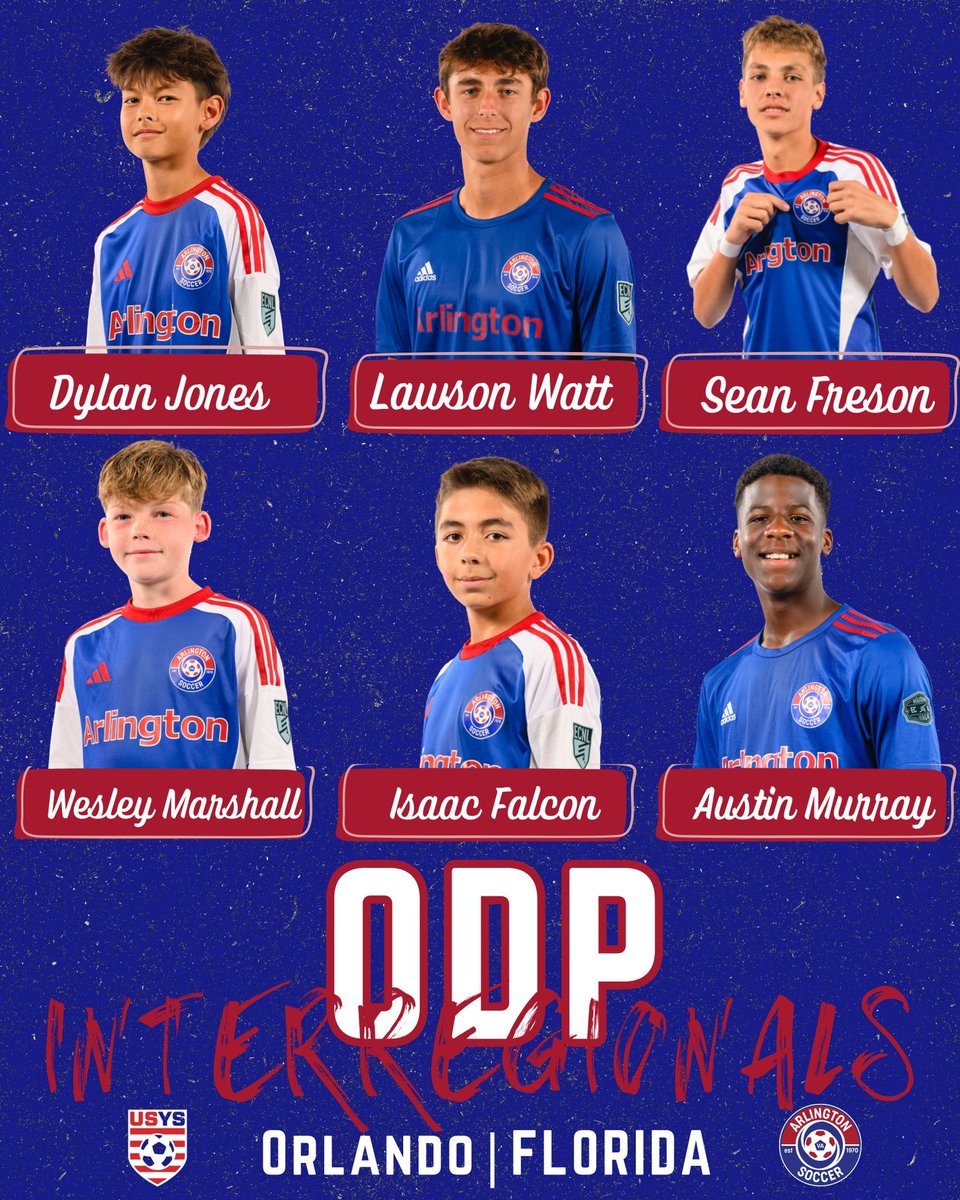 arlingtonsoccer's tweet image. Congratulations to our Arlington Soccer players who recently represented the club at ODP Interregionals in Orlando, Florida.

👉Dylan Jones
👉Lawson Watt
👉Sean Freson
👉Wesley Marshall
👉Isaac Falcon
👉Austin Murray

#teamarlington #odp #odpinterregionals