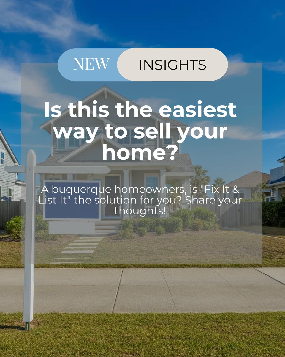 RobbKrautbauer's tweet image. Maximize your home's sale with less stress! 🔧💰 Use "Fix It &amp;amp; List It" to handle upgrades &amp;amp; boost value without lifting a finger, all from your comfy new spot. Albuquerque homeowners, curious about cashing in smoothly? Drop your questions below! #RealEstateMadeEasy