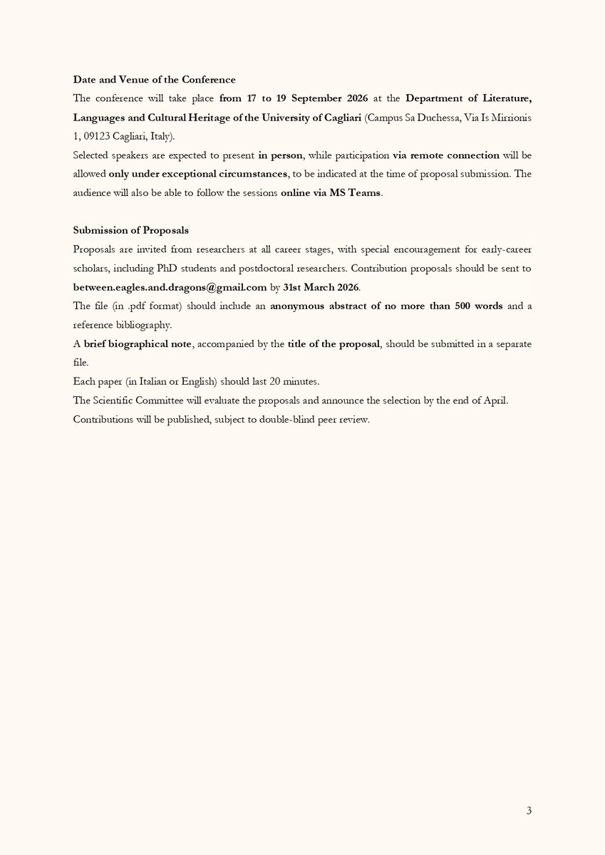 Os compartimos este CFP de un congreso internacional que se celebrará en septiembre de este año en la Universidad de Cagliari, con el título "Between eagles and dragons. Identity negotiation and ethnic diversity in the Ancient world", cuyo plazo termina el 31 de marzo.