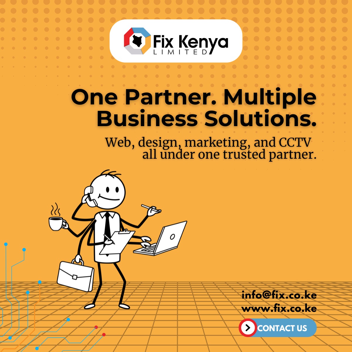 FixKenya's tweet image. Stop juggling multiple vendors. Start growing your business. 📈

We offer a unified approach to your business needs: 🌐 Web 🎨 Design 📱 Marketing 🛡️ CCTV

Less coordination, more results. Contact us today: info@fix.co.ke | fix.co.ke

#FixKenya #BusinessTips