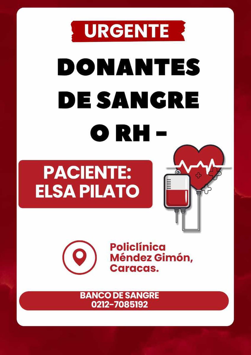 nelsonbocaranda's tweet photo. #ServicioPúblico La señora Elsa Pilate se encuentra hospitalizada en la Policlínica Méndez Gimón y nos solicita con urgencia donantes de sangre O RH negativo. 

Interesados en ayudar por favor acudir desayunado o almorzado al banco de sangre del centro médico, ubicado en la Av. Andrés Bello. 

Gracias por el apoyo.