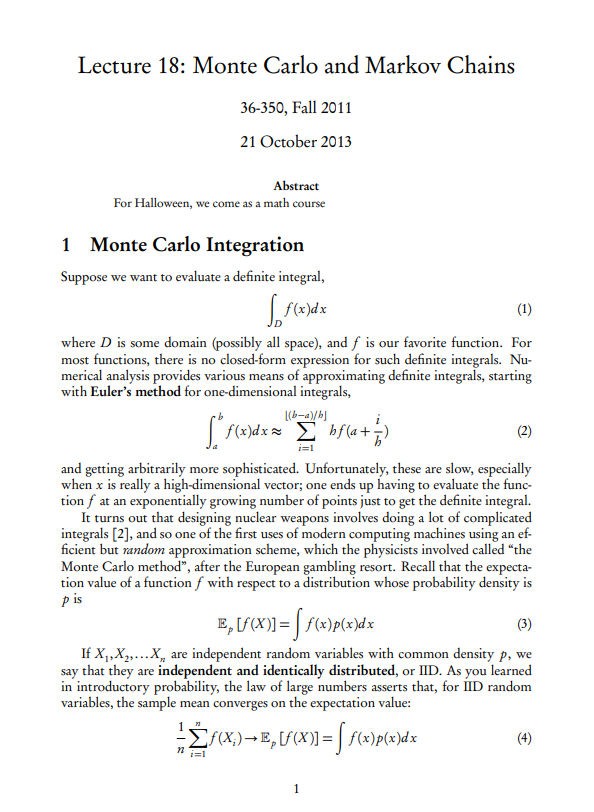 Free PDF download lecture notes for Monte Carlo and Markov Chains: