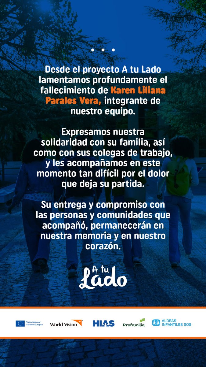 ProfamiliaCol's tweet image. Su recuerdo nos acompañará y su luz permanecerá siempre. 🤍
Desde el proyecto A tu lado, World Vision, HIAS, Aldeas Infantiles SOS y Profamilia, hoy honramos la vida y la huella que Karen Liliana Perales Vera dejó en tantas personas; acompañamos a su familia, a sus compañeras y…