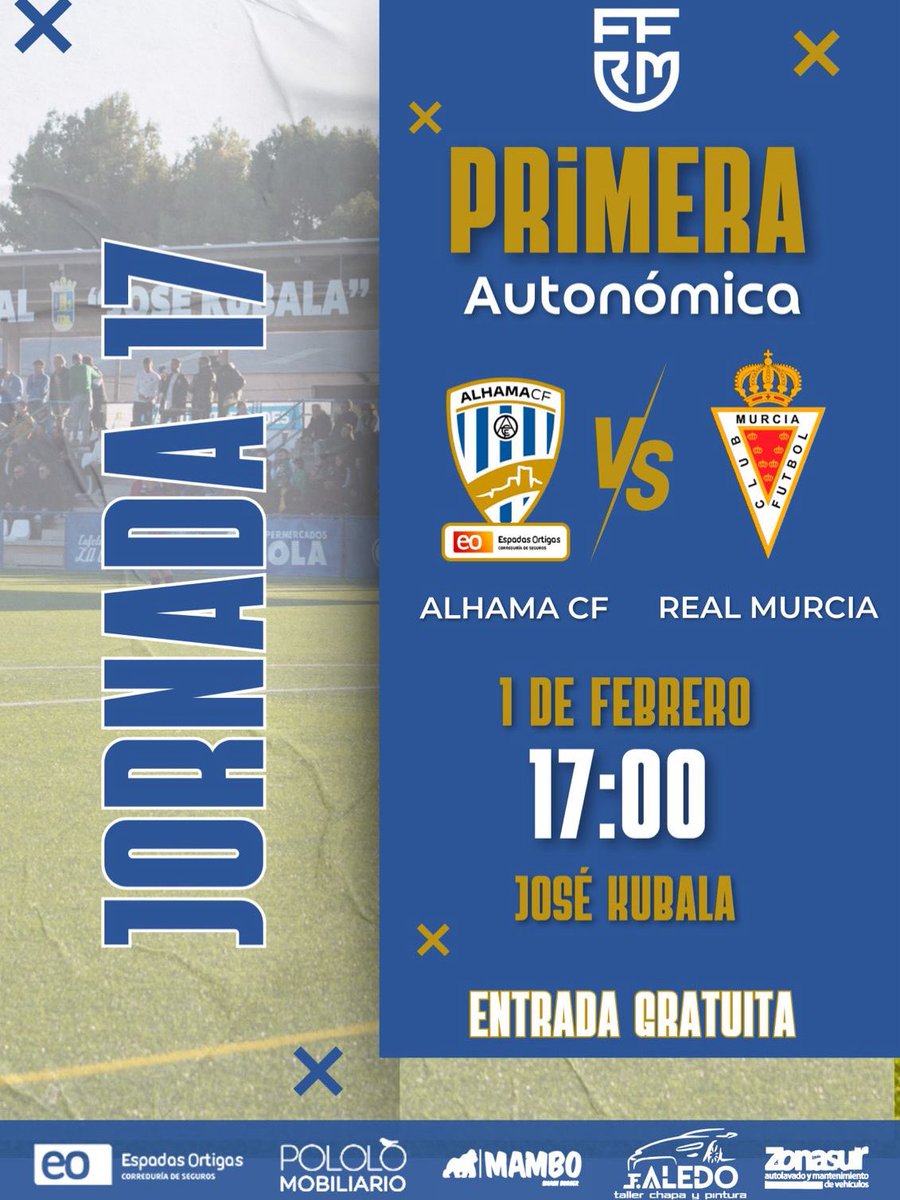 🏆𝑷𝒓𝒊𝒎𝒆𝒓𝒂 𝑨𝒖𝒕𝒐𝒏ó𝒎𝒊𝒄𝒂 
⚽️Jornada 17
🗓️1 de febrero
⏰17:00h
🆚 <a href="/realmurciacfsad/">Real Murcia CF</a> 
🏟️ José Kubala