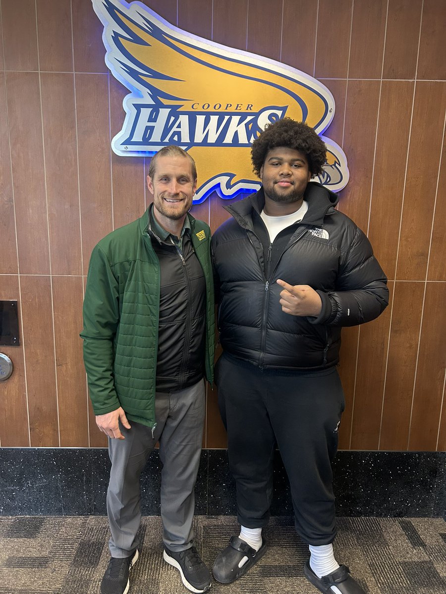 pjac2702's tweet photo. Thanks @CoachGrantOlson for taking time to stop at Cooper to talk! I’m looking forward to future conversations.
@NDSUfootball 
@cooperhawksFB https://t.co/pBmGTtXLFo