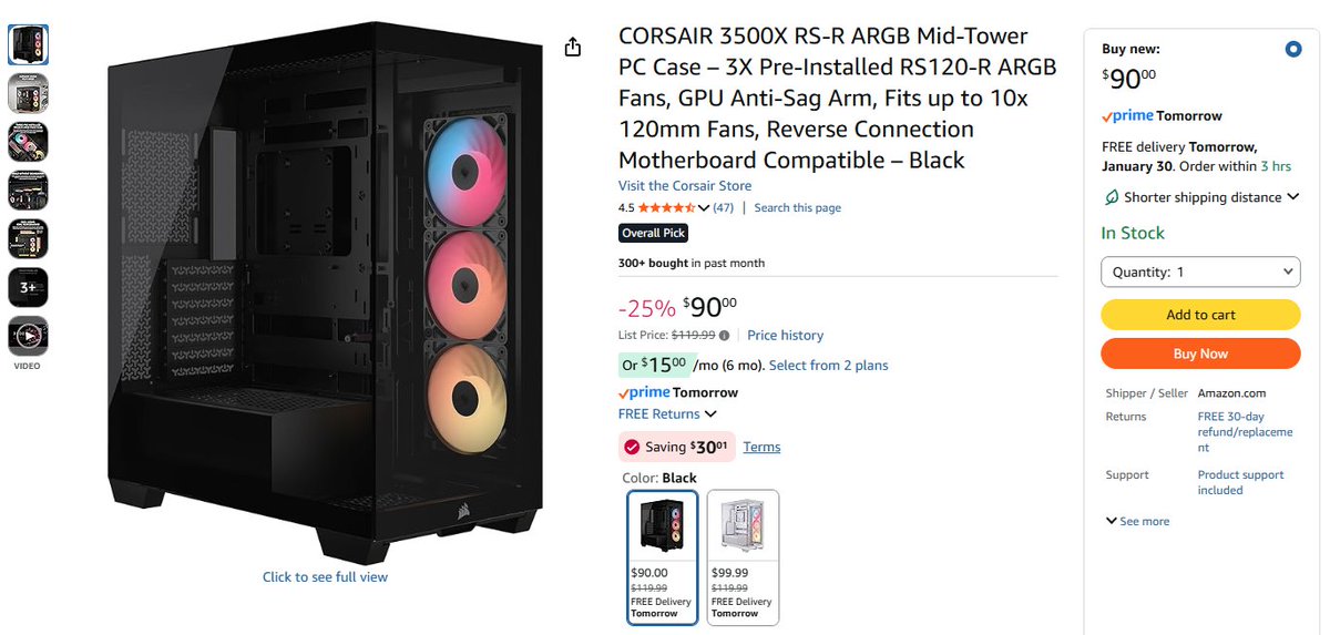 Corsair 3500X PC Case currently on Sale on Amazon for $60 dollars!!! (Black version only)

amzn.to/49TBBoE