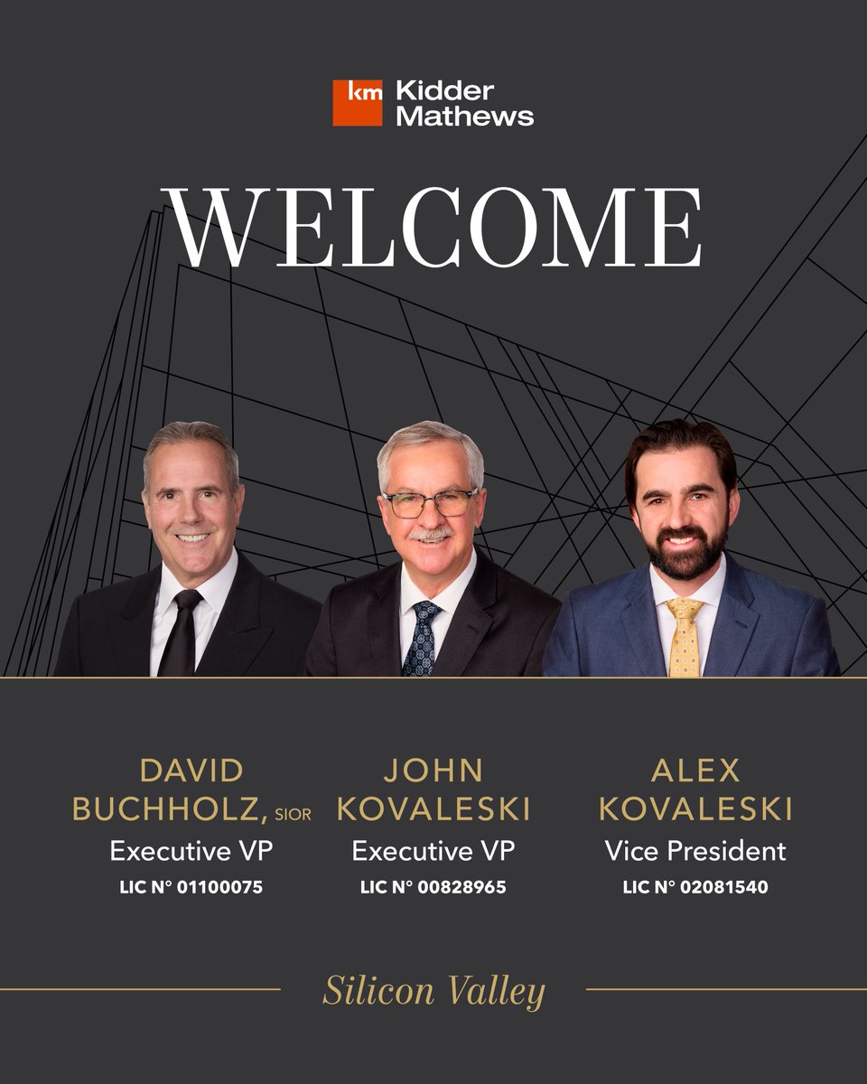 Kidder Mathews is pleased to welcome David Buchholz, SIOR, John Kovaleski, and Alex Kovaleski. The team specializes in the sale and leasing of commercial/industrial properties throughout the Bay Area. Read more in <a href="/theregistrysf/">The Registry</a>: kidder.link/sv
