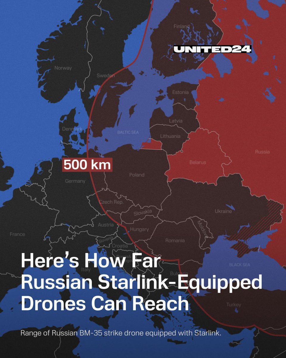 United24media's tweet image. ⚡️ Russia is weaponizing Starlink to push drone strikes deeper into Europe.

While the Kremlin is bypassing sanctions through illegal trade routes, Ukraine and @SpaceX are cooperating to find ways to shut down the signal for Russia’s war machine.