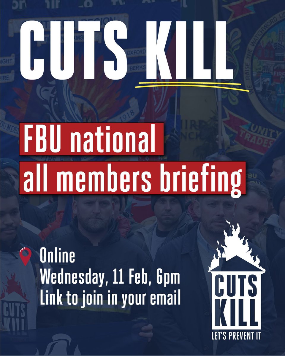 Firefighters cannot protect the public properly if they are not given the tools and support to do so.

Seconds cost lives – and cutting frontline capacity is a choice to make our communities less safe.

If you're in the FBU, be there on 11th February.
