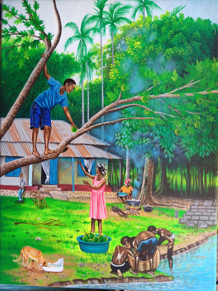 genenrich's tweet photo. Titre : « La Vie au Village »
​Ajoutez une touche de culture haïtienne à votre collection avec cette toile riche en couleurs et en détails. Cette scène de vie rurale témoigne du talent exceptionnel de Genenrich Pierre  pour capturer la lumière et les traditions de notre pays. https://t.co/rbH0RBG6BF