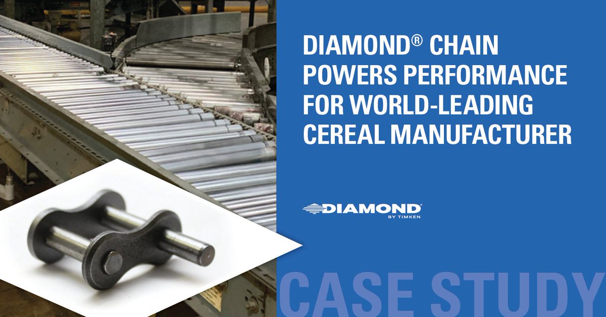 Diamond_Drives's tweet photo. Frequent chain failures in a cereal manufacturer’s packaging area were costing valuable time and productivity. After switching to Diamond® 100-1 carbon steel chain with D1 attachments, the plant achieved an estimated savings of more than $400,000. https://t.co/ETYWxgxXkD https://t.co/Ja6cp9409s