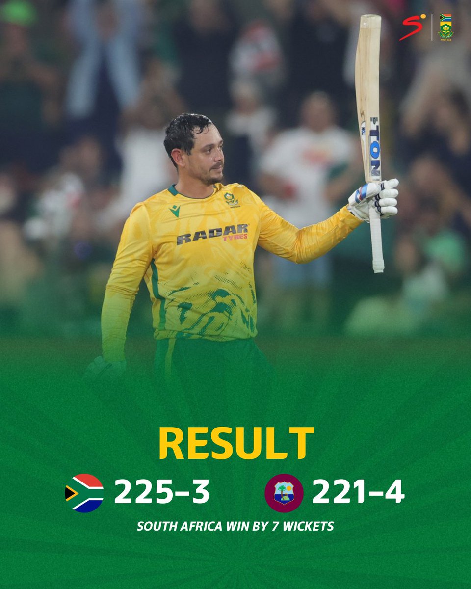 Quinton de Kock leads the Proteas to a series victory over West Indies 🇿🇦🌴

#SAvWI | #SSCricket