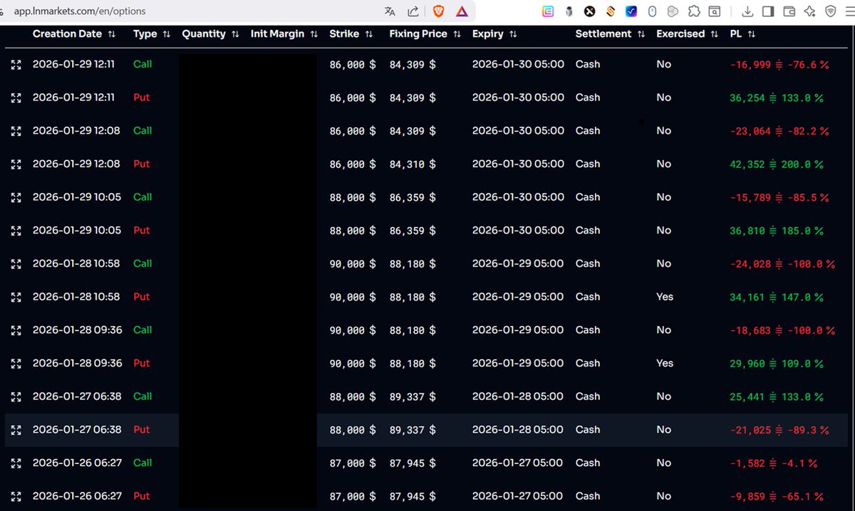 Operações da semana de Long Straddle em Opções de #BTC pela <a href="/LNMarkets/">LN Markets</a>  com a analise diária realizada pelo <a href="/leandro_war/">Leandro Guerra</a> no om-qs.com

Deu bom!
