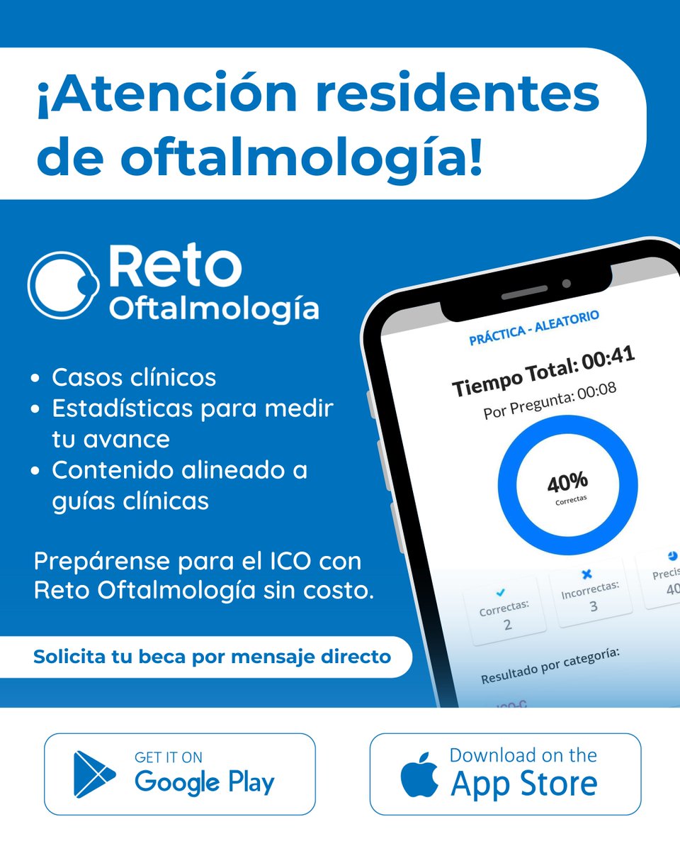 Accede a becas sin costo para estudiar con casos clínicos reales y contenido alineado al razonamiento clínico que evalúa el examen.

📩  info@retooftalmologia.com

#ICO #ExamenICO #ResidentesOftalmología #Oftalmo #HospitalEscuela #BecasEducativas #RetoOftalmología