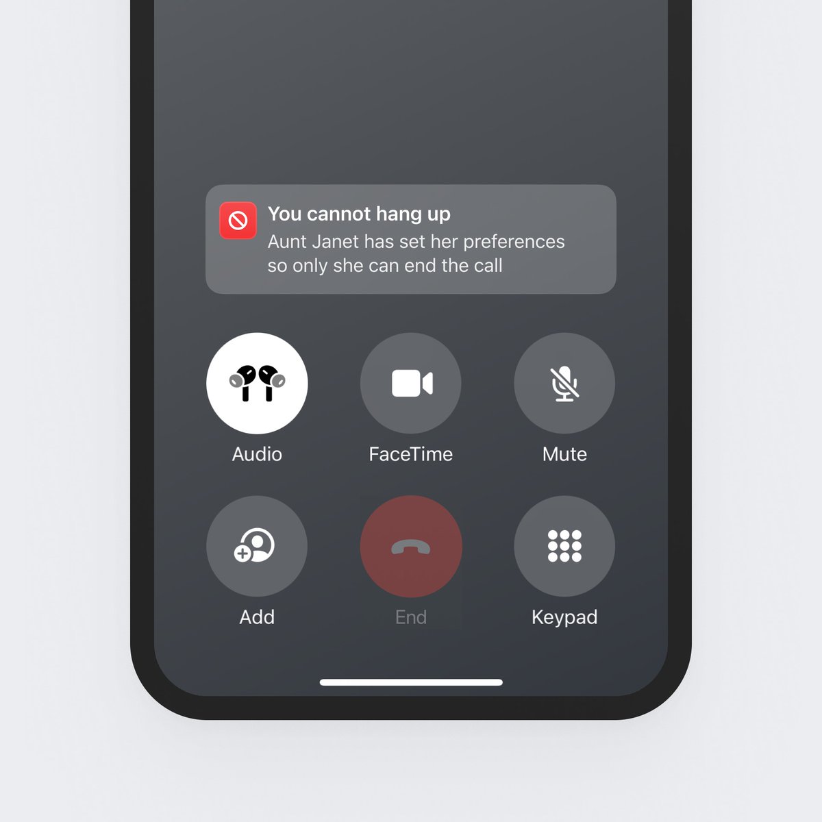 Shiba078's tweet image. iOS option where only the caller can hang up
