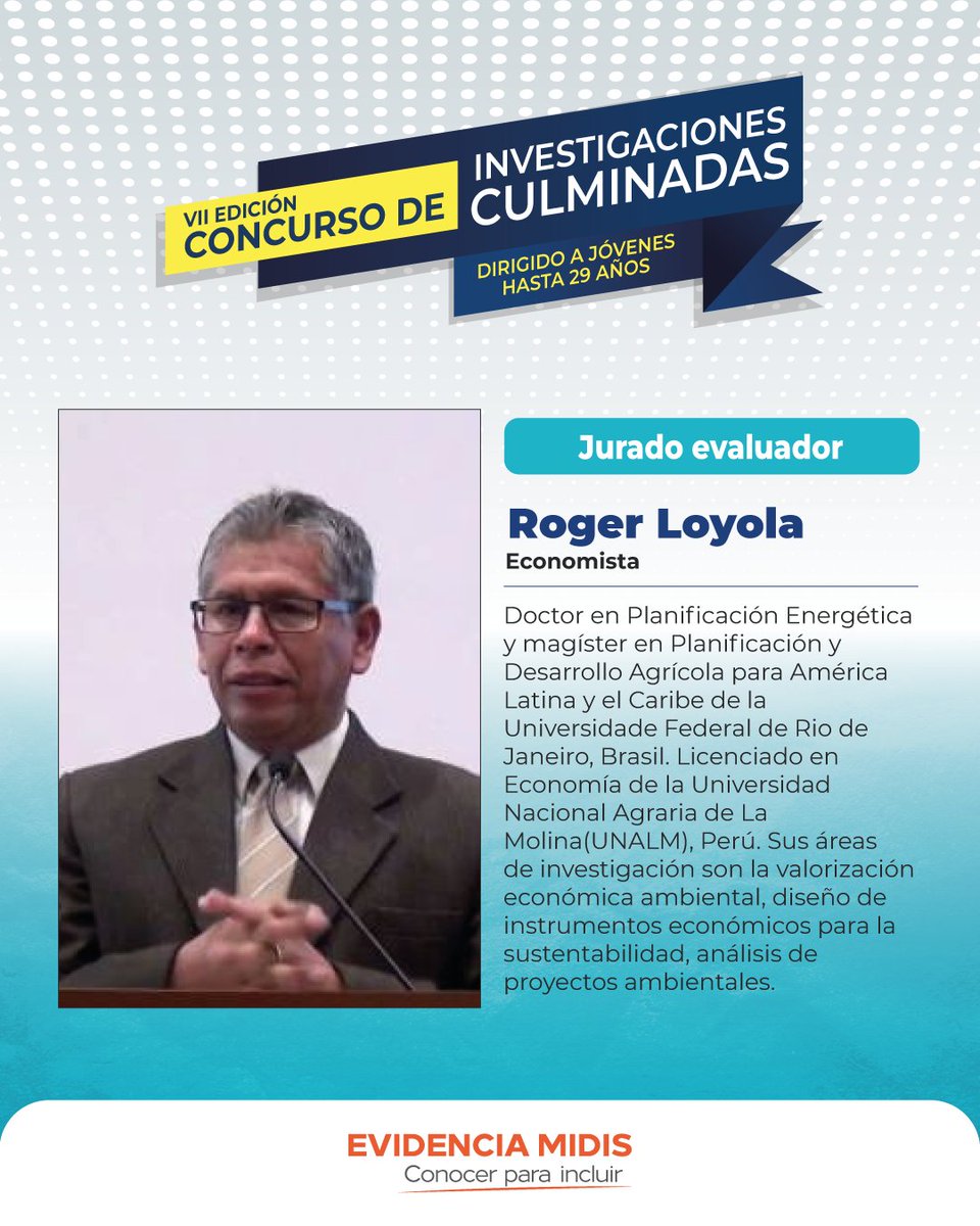 EvidenciaMidis's tweet photo. 🌱📉 Economía ambiental y sostenibilidad | Concurso de Investigaciones Culminadas para Jóvenes

Conoce a Roger Loyola, jurado evaluador del concurso.

🗓️ Cierre de postulaciones: 28 de febrero de 2026

👉🏼 Conoce más y postula aquí:
https://t.co/1lxzcN8Bqf https://t.co/L9F791hmUG