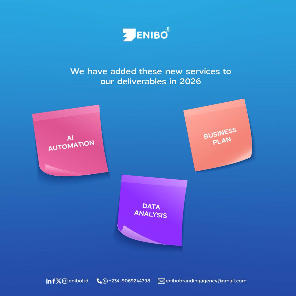 eniboltd's tweet photo. You asked for it, we made plans.
We are excited to announce our new listed packages 📦 

- Ai automation 
- Data Analysis 
- Business plan

We understand your needs, that's why we are expanding our services to give your brand real value. https://t.co/jqyNbXvAYh