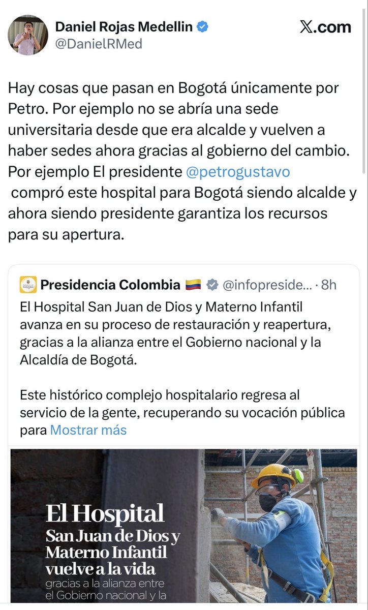 El ministro Rojas, quien me tiene bloqueado, se gradúa como máximo exponente de la pequeñez mental de este gobierno. En vez de reconocer la importancia de lograr acuerdos en medio de las profundas diferencias, su fanatismo no le permite ver que ha sido el alcalde <a href="/CarlosFGalan/">Carlos F. Galán</a> el