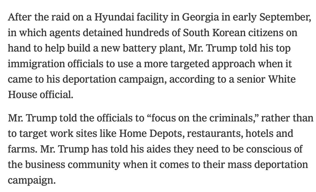 DMichaelTripi's tweet image. “Mr. Trump told his aides they need to be conscious of the business community when it comes to mass deportation campaign.”

It was a farce from the beginning.