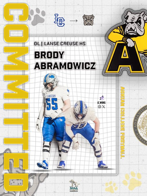 TheD_Zone's tweet photo. L'Anse Creuse 2026 OT/OG Brody Abramowicz has committed to Adrian

https://t.co/2Ra9q26w80 https://t.co/AmvsJQ18Gg
