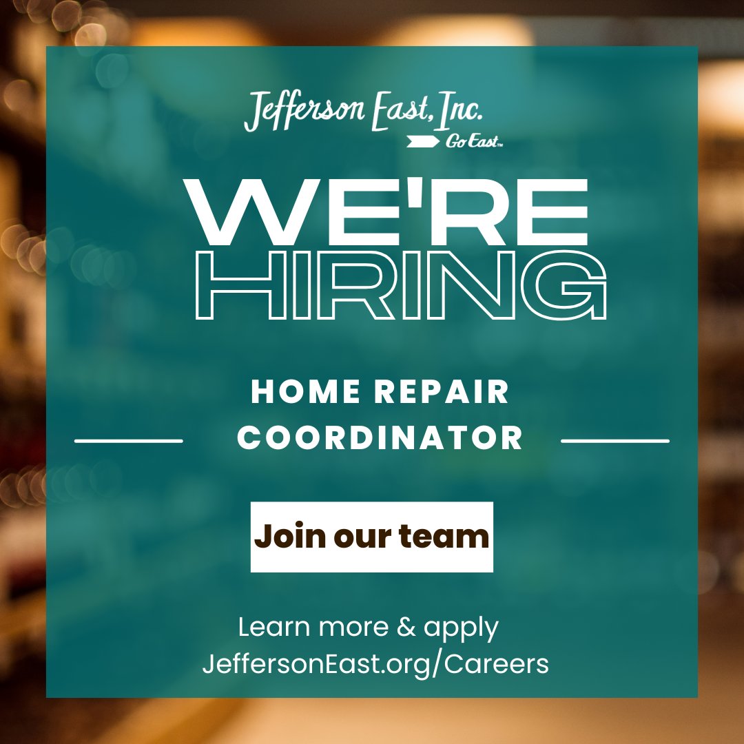 ✨ Join our team! We're hiring a Home Repair Coordinator to help Detroit residents stay safe, comfortable, and in their homes. You’ll manage applications for JEI home repair programs, serve as the first point of contact &amp; verify eligibility. Apply here: JeffersonEast.org/careers