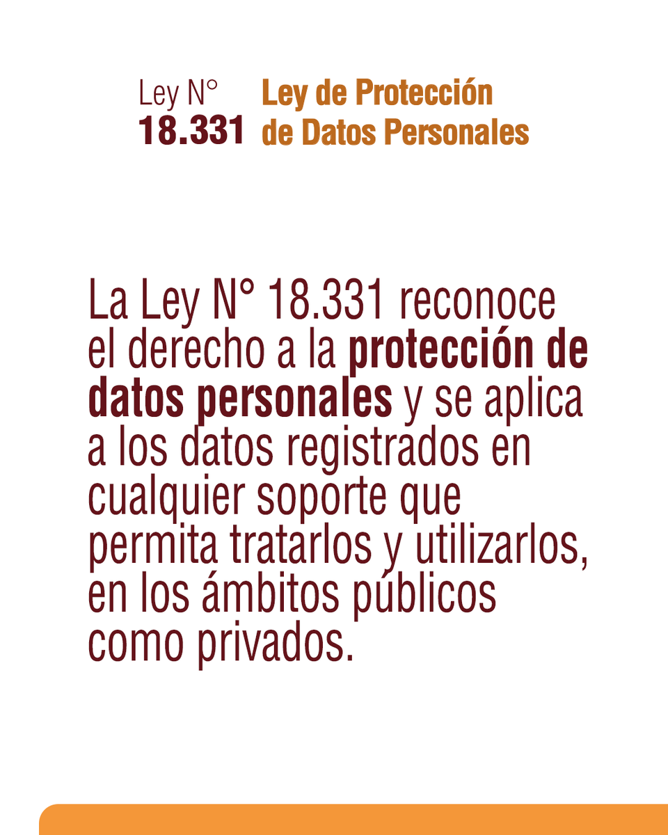 ⚖️🇺🇾 En Uruguay, la Ley N° 18.331 reconoce el derecho a la protección de los #DatosPersonales y crea obligaciones para quienes recolectan o utilizan de cualquier manera este tipo de datos.

#CuidáTusDatos, conocé más sobre este derecho 👉 gub.uy/unidad-regulad…