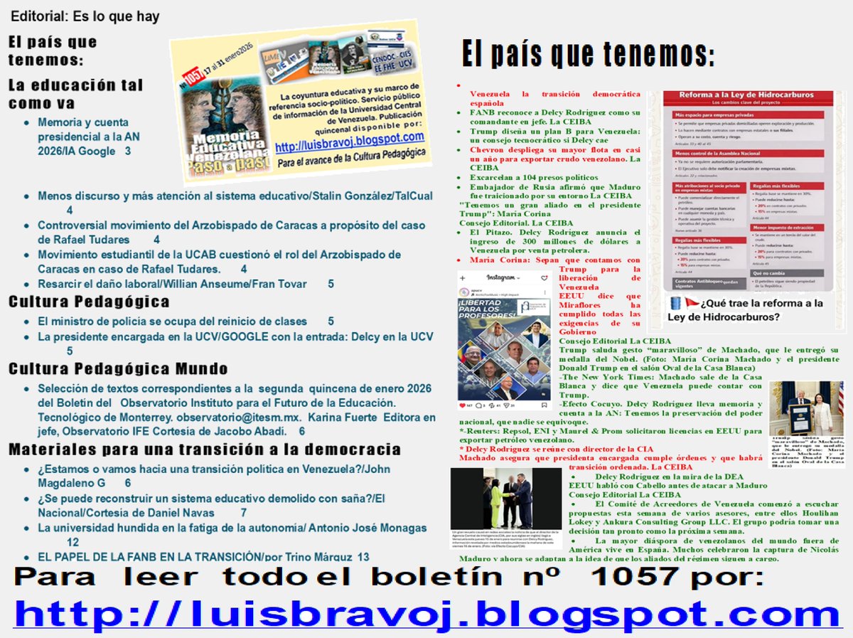 Nº 1057 de la Memoria Educativa Venezolana, paso a paso, una crónica viva del acontecer educativo venezolanos en tiempos de tormenta autoritaria, por: luisbravoj.blogspot.com
